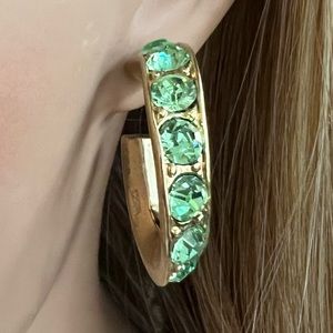 Kenneth J Lane KJL green crystals hoop earrings EUC